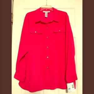 Sag Harbor Dark Pink Button Down Long Sleeve 20W
